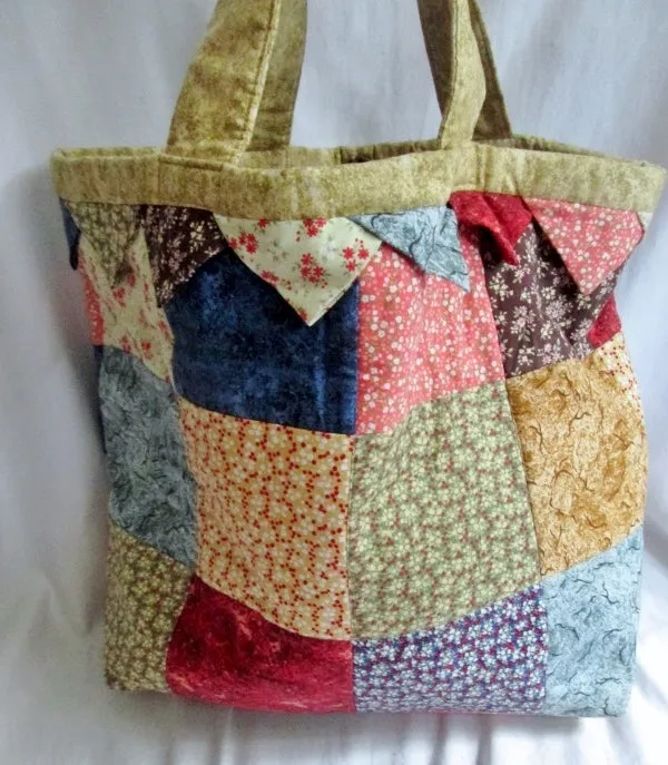 Handmade PATCHWORK Quilted Cloth BAG Tote Satchel Vegan FLORAL Multi-Color