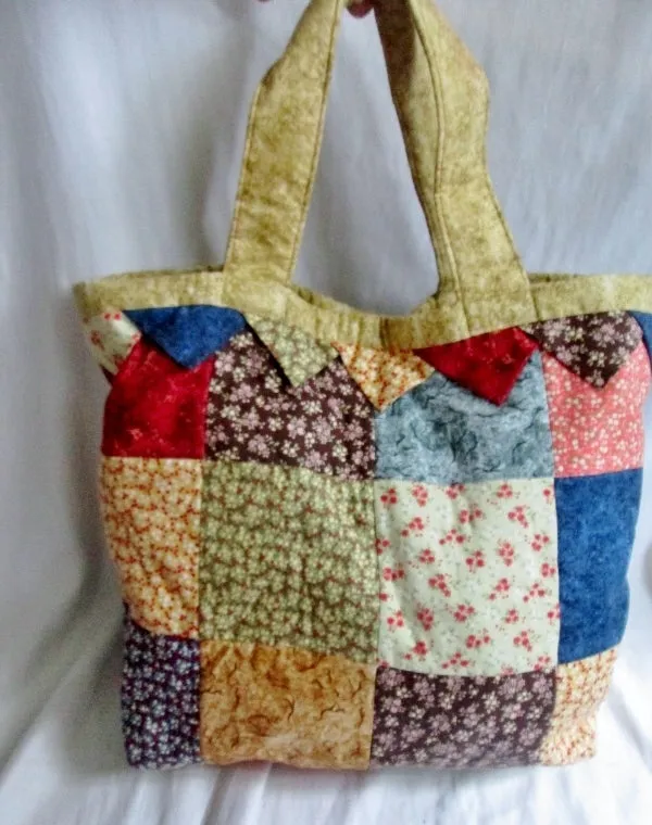 Handmade PATCHWORK Quilted Cloth BAG Tote Satchel Vegan FLORAL Multi-Color