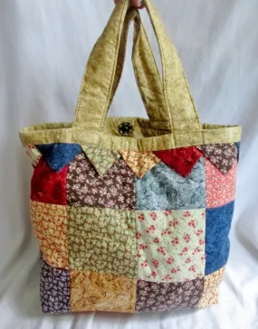 Handmade PATCHWORK Quilted Cloth BAG Tote Satchel Vegan FLORAL Multi-Color