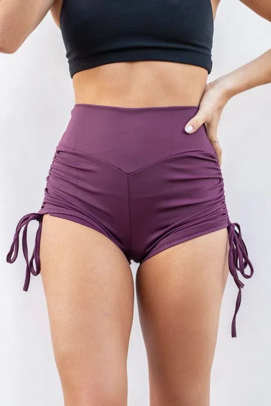 High Waist Drawstring Shorts Recycled- Mulberry