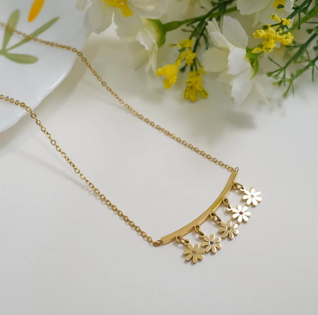 Intricate Studded Floral Hanging 18k Gold Plated Chain Pendant Necklace - Prima Donna