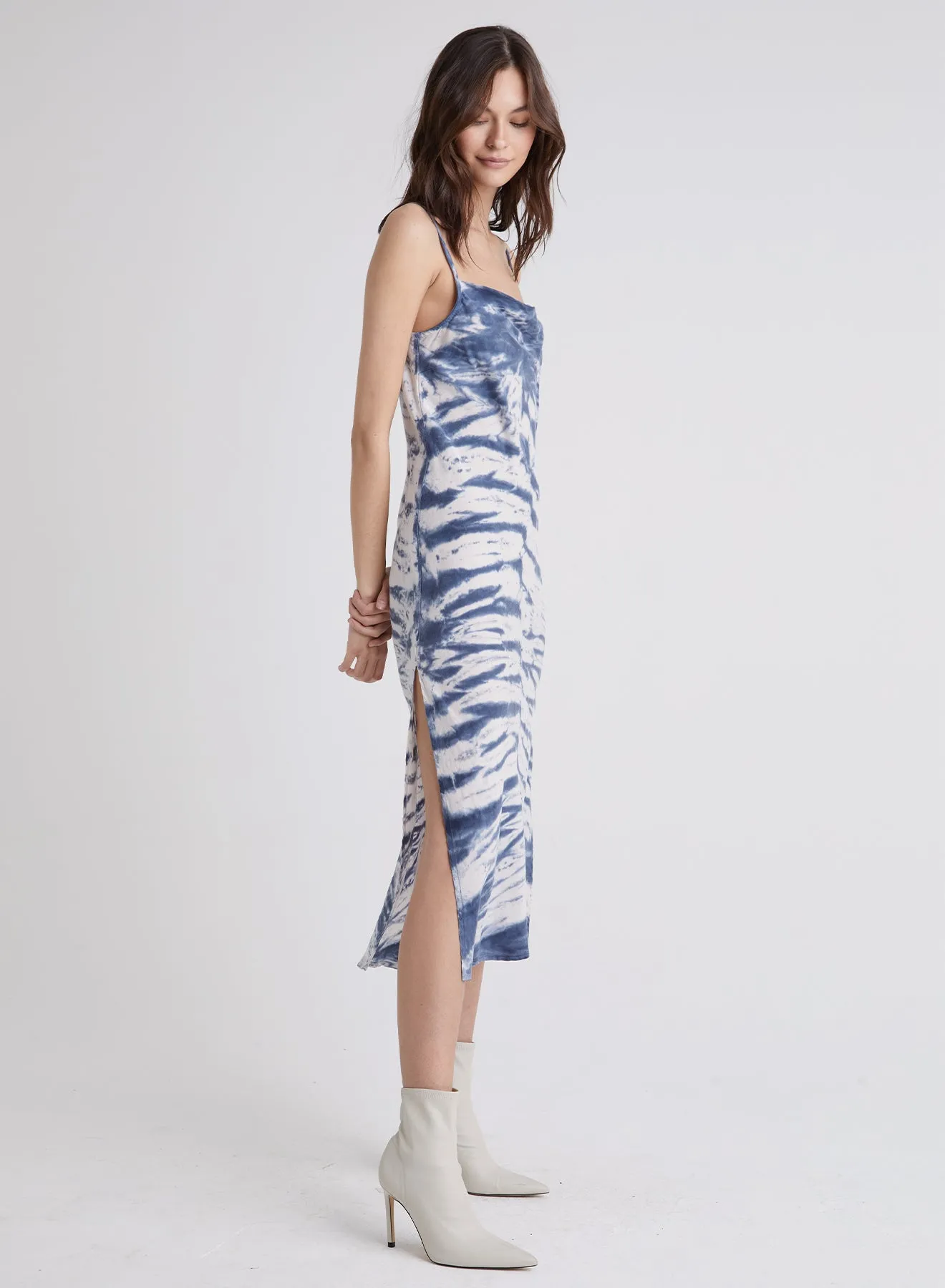 Kye Bias Slip Dress - Indigo Chevron Dye