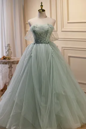 Light Green Off-the-shoulder Tulle Long Prom Dress LJ0566