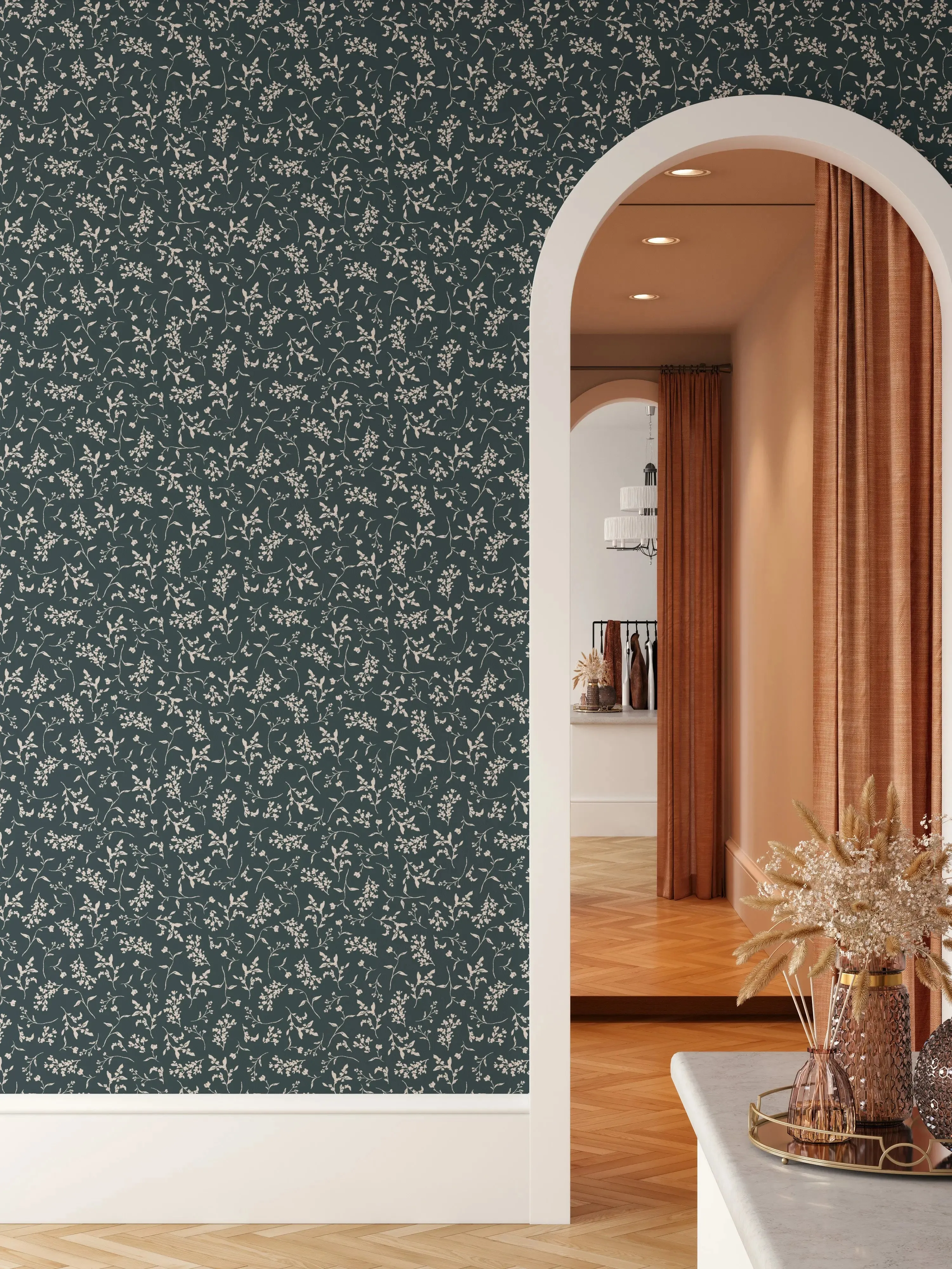 'Lulu In Vintage Green' - Vintage Green and Cream Leaf Removable Wallpaper