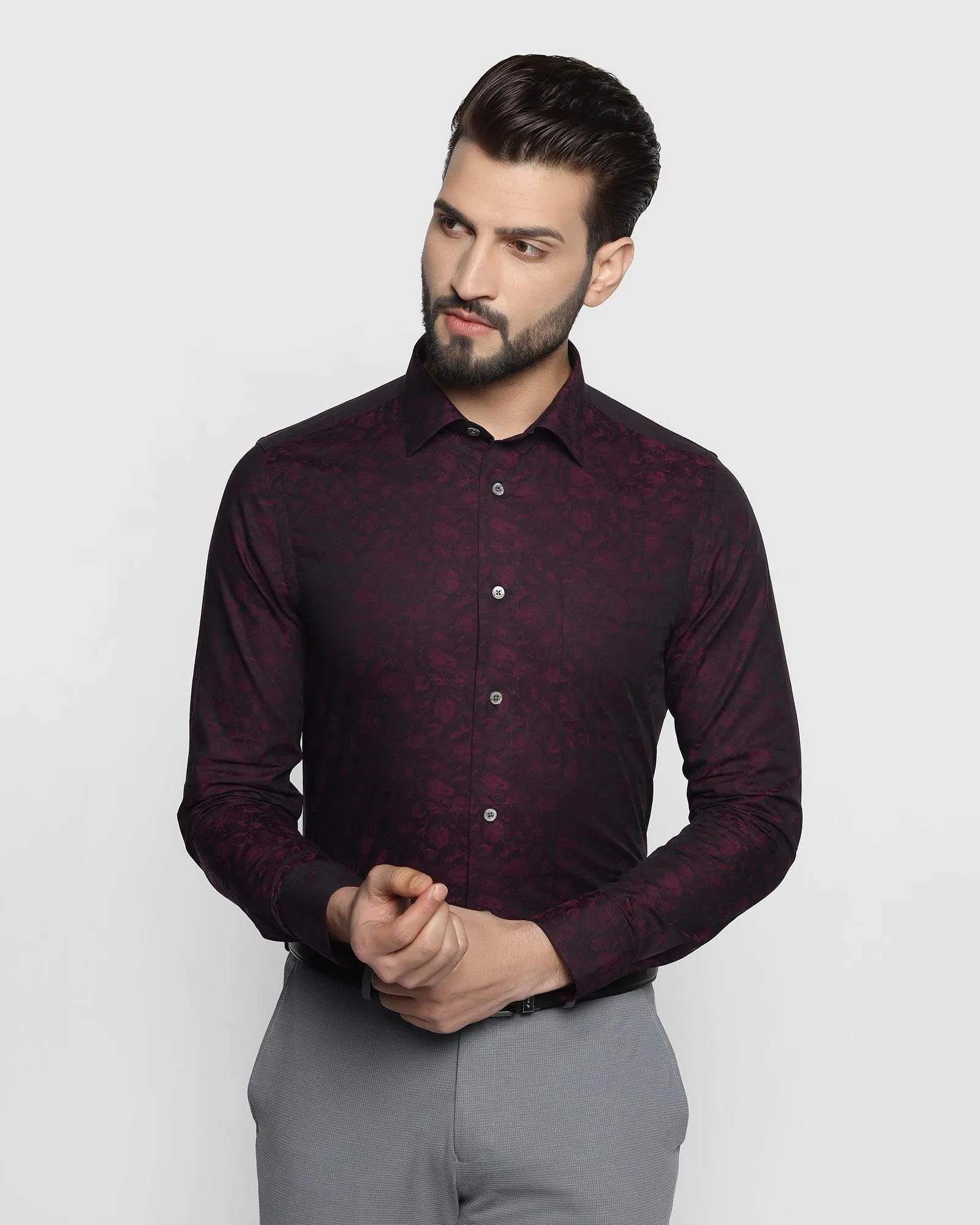 Luxe Formal Plum Printed Shirt - Prior