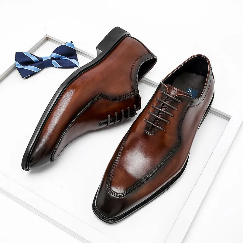 Men's Genuine Leather Pointed Toe Lace-up Closure Formal Shoes