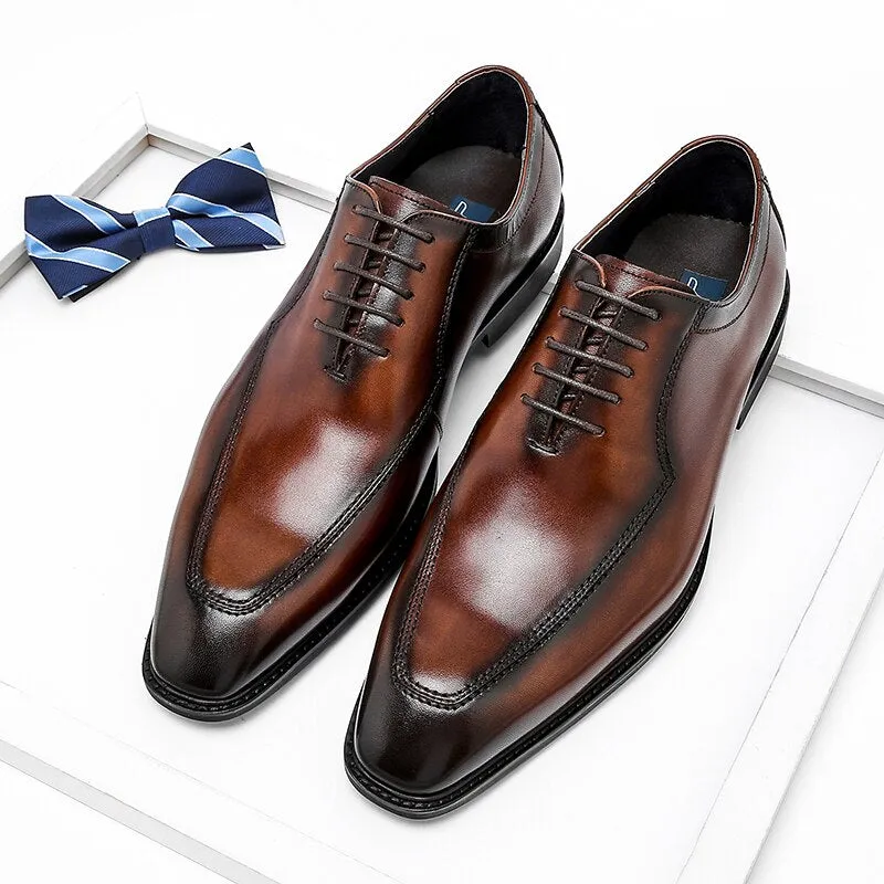 Men's Genuine Leather Pointed Toe Lace-up Closure Formal Shoes