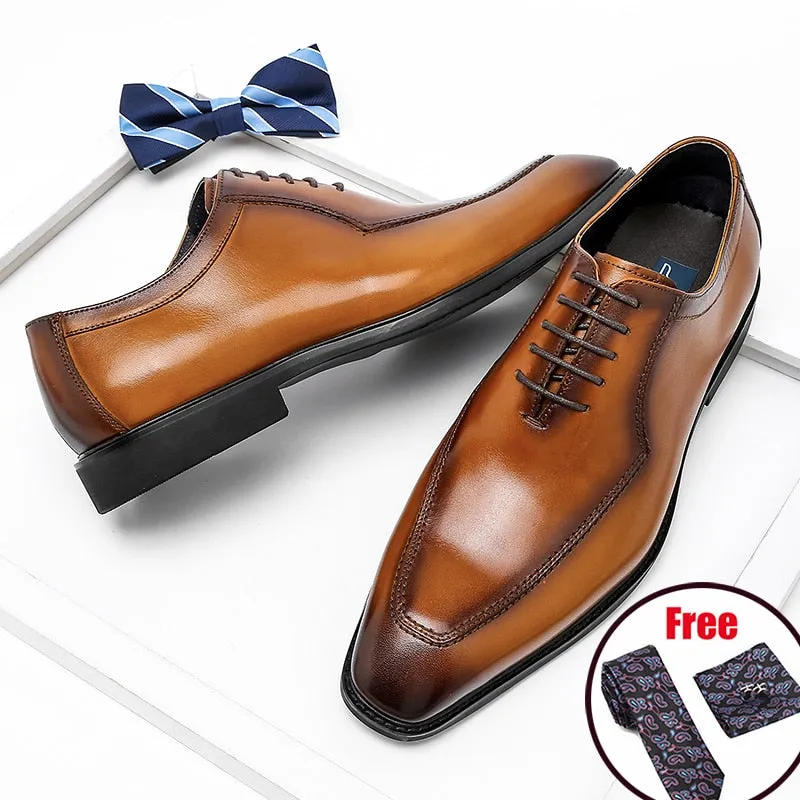 Men's Genuine Leather Pointed Toe Lace-up Closure Formal Shoes