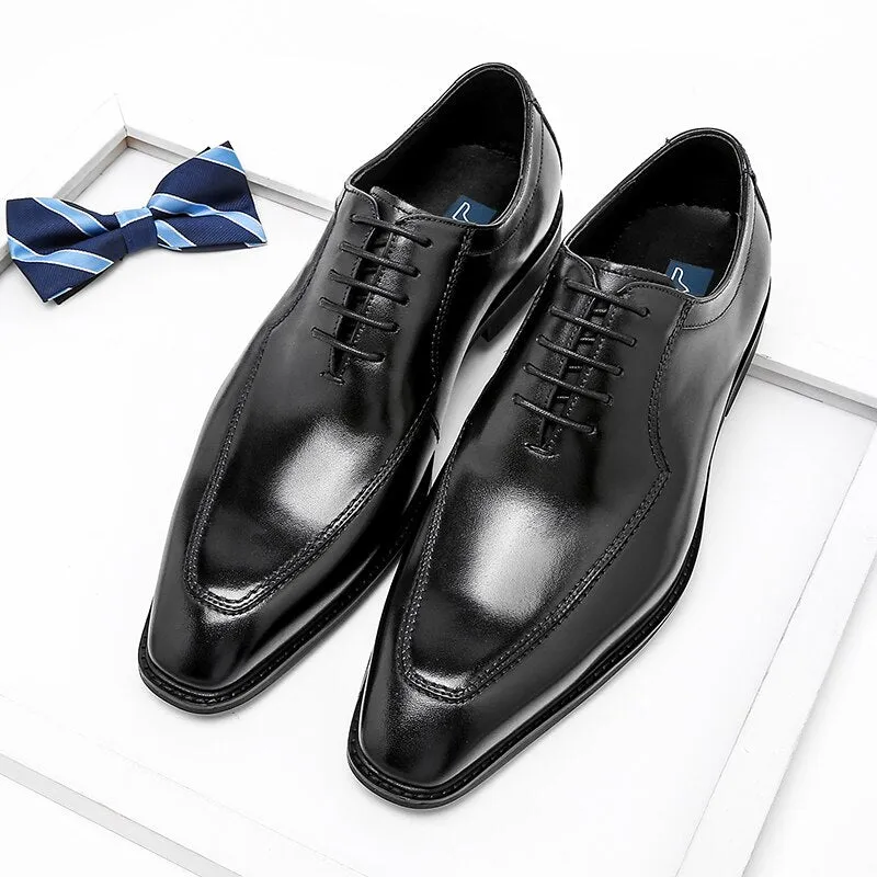 Men's Genuine Leather Pointed Toe Lace-up Closure Formal Shoes