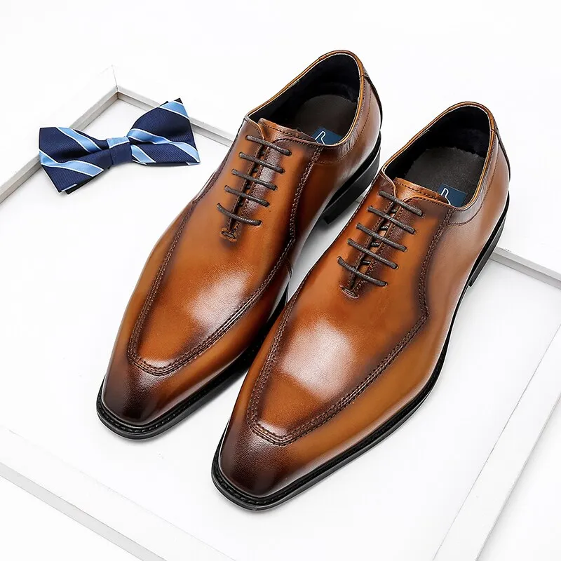 Men's Genuine Leather Pointed Toe Lace-up Closure Formal Shoes