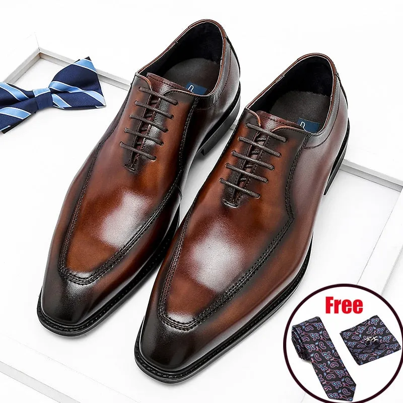 Men's Genuine Leather Pointed Toe Lace-up Closure Formal Shoes