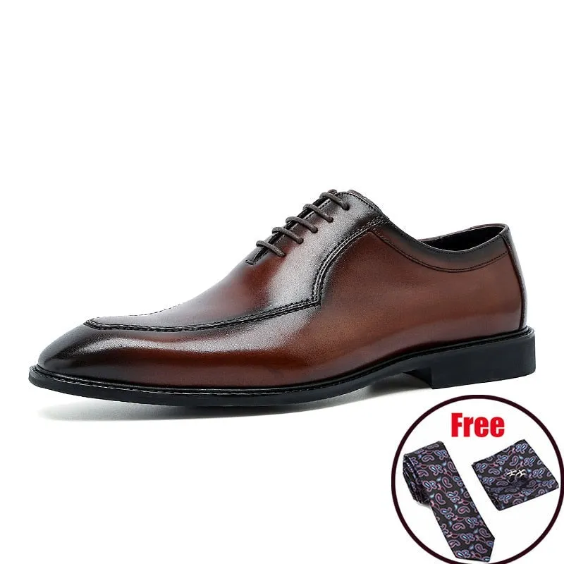 Men's Genuine Leather Pointed Toe Lace-up Closure Formal Shoes