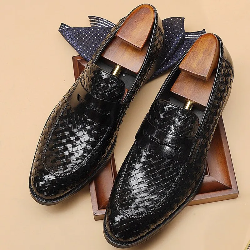 Men's Genuine Leather Pointed Toe Slip-On Closure Wedding Shoes