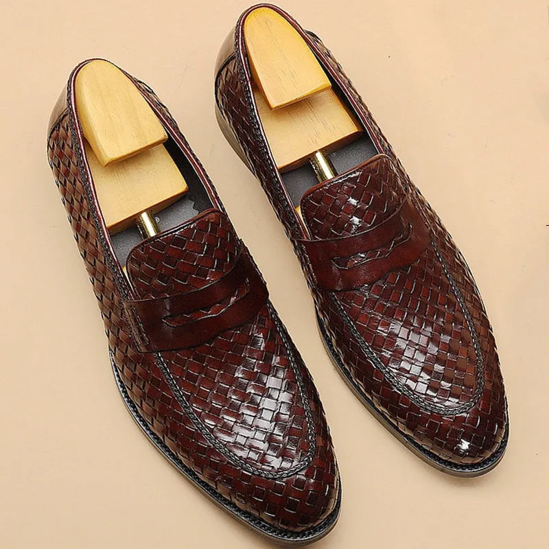 Men's Genuine Leather Pointed Toe Slip-On Closure Wedding Shoes