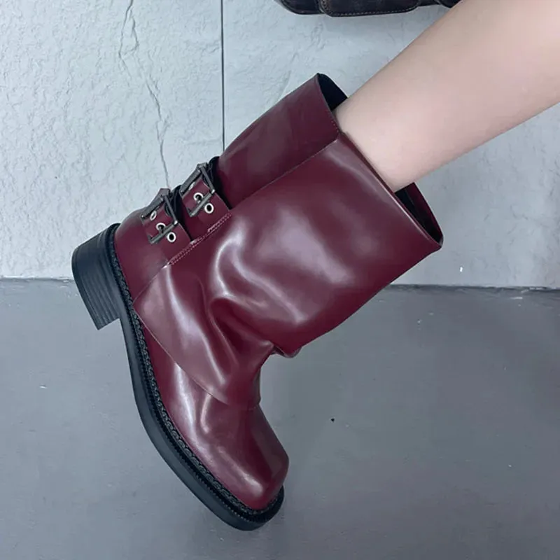 New Square Toe Buckled Slip On Modern Winter Ankle Boot