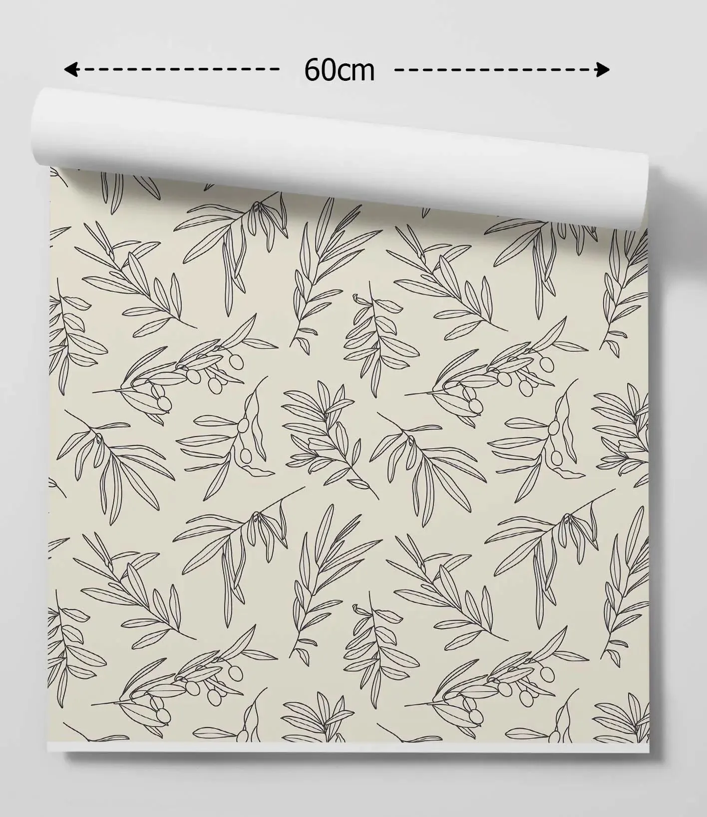 'Olive' - Vintage Cream and Black Olive Leaf Removable Wallpaper