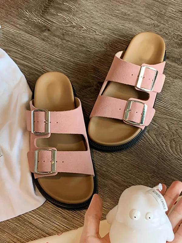 Open Toe Double Strap Buckle Slides