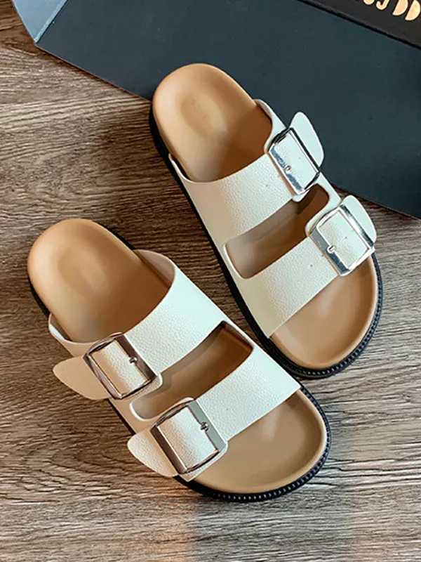 Open Toe Double Strap Buckle Slides