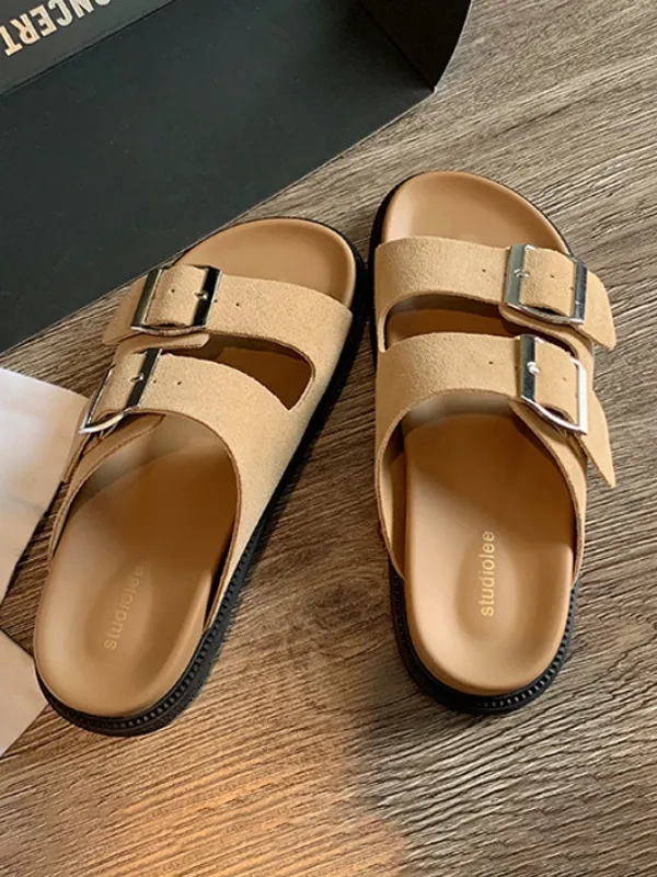 Open Toe Double Strap Buckle Slides