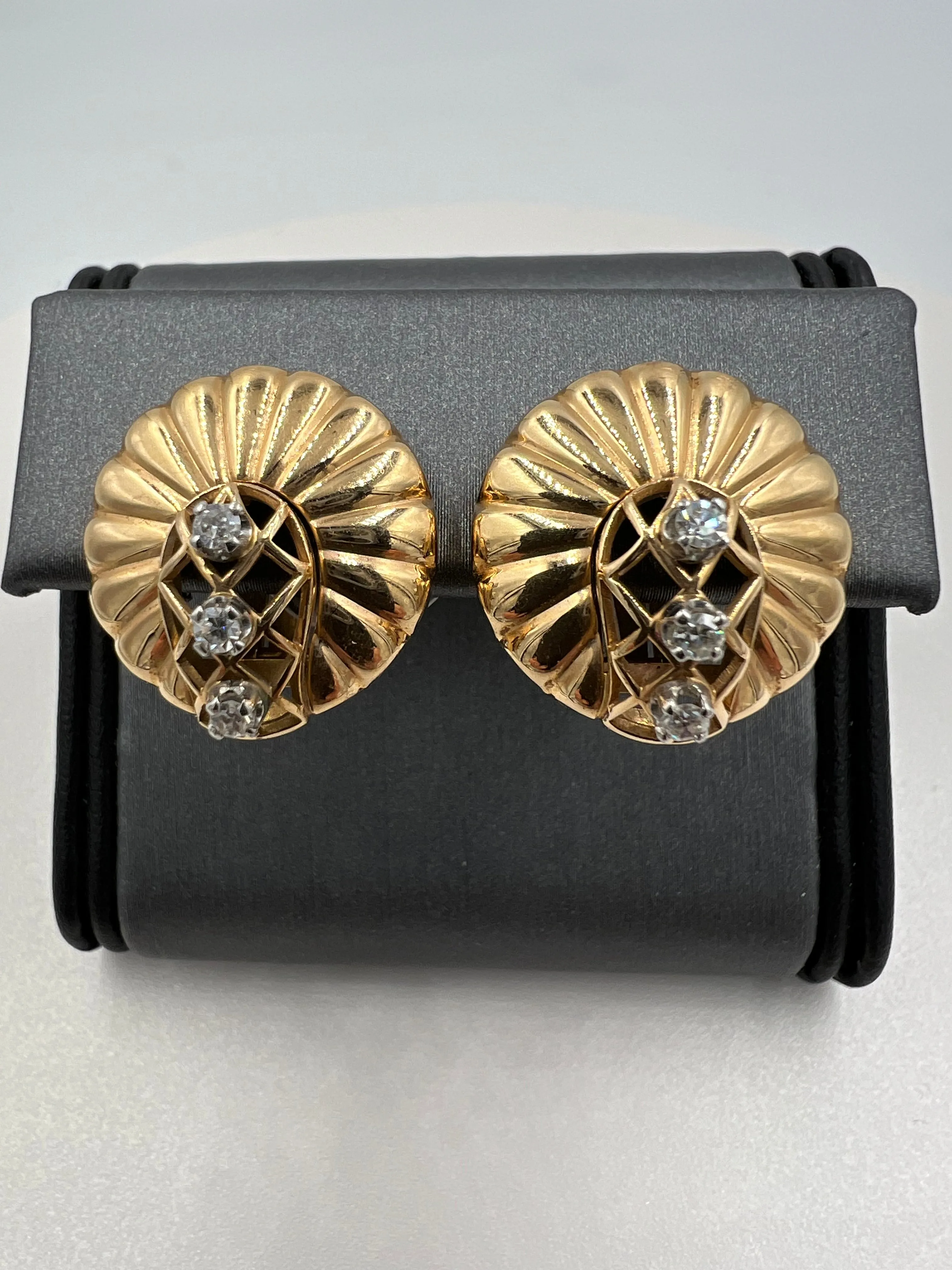 Retro Diamond Gold Clip On Earrings