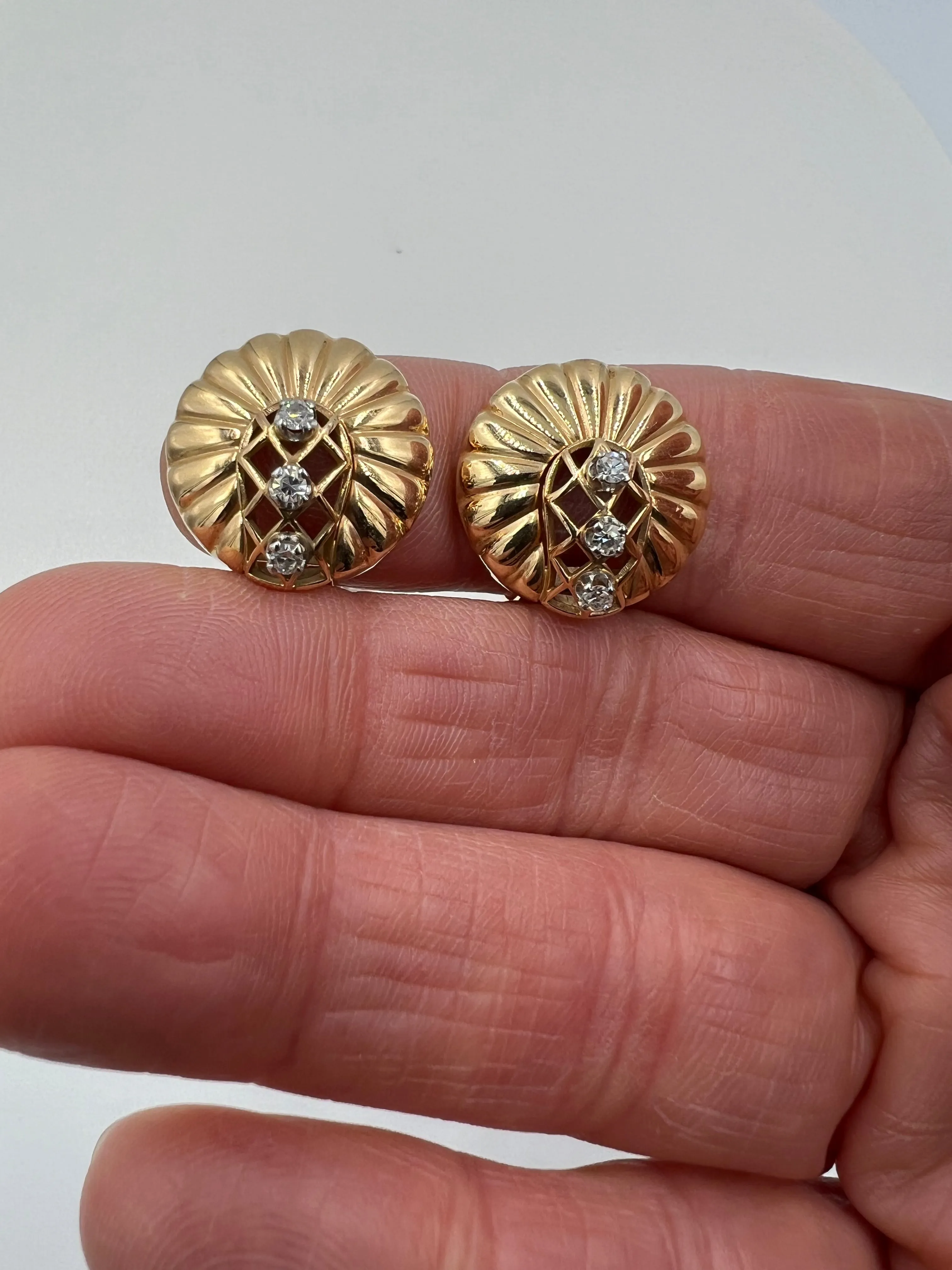 Retro Diamond Gold Clip On Earrings