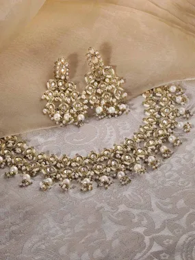 Rubans 24K Gold Plated Reverse AD Pearl Beaded Kundan Studded Choker Jewellery Set