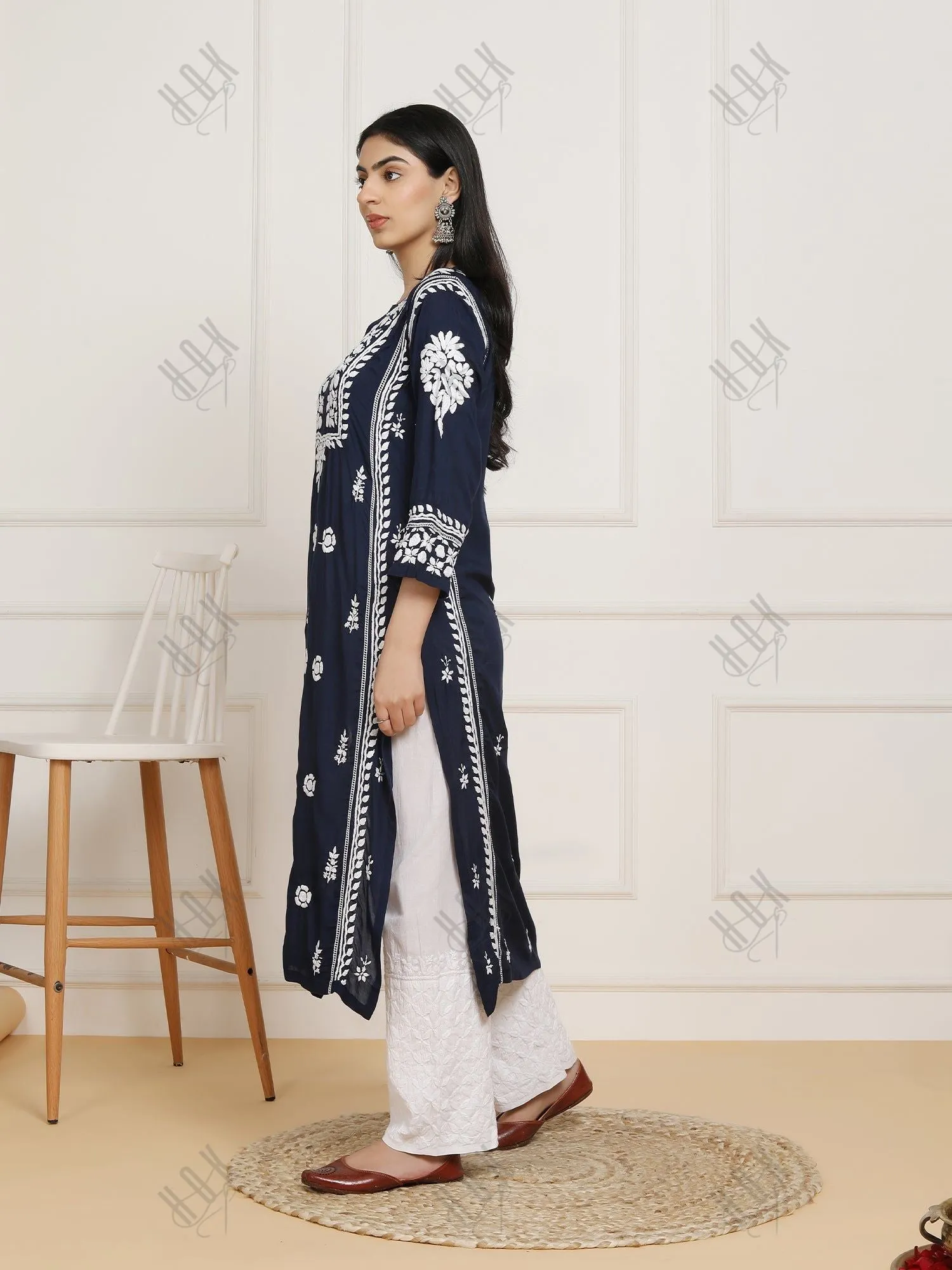 Saba Chikankari  kurta in modal cotton - Navy Blue