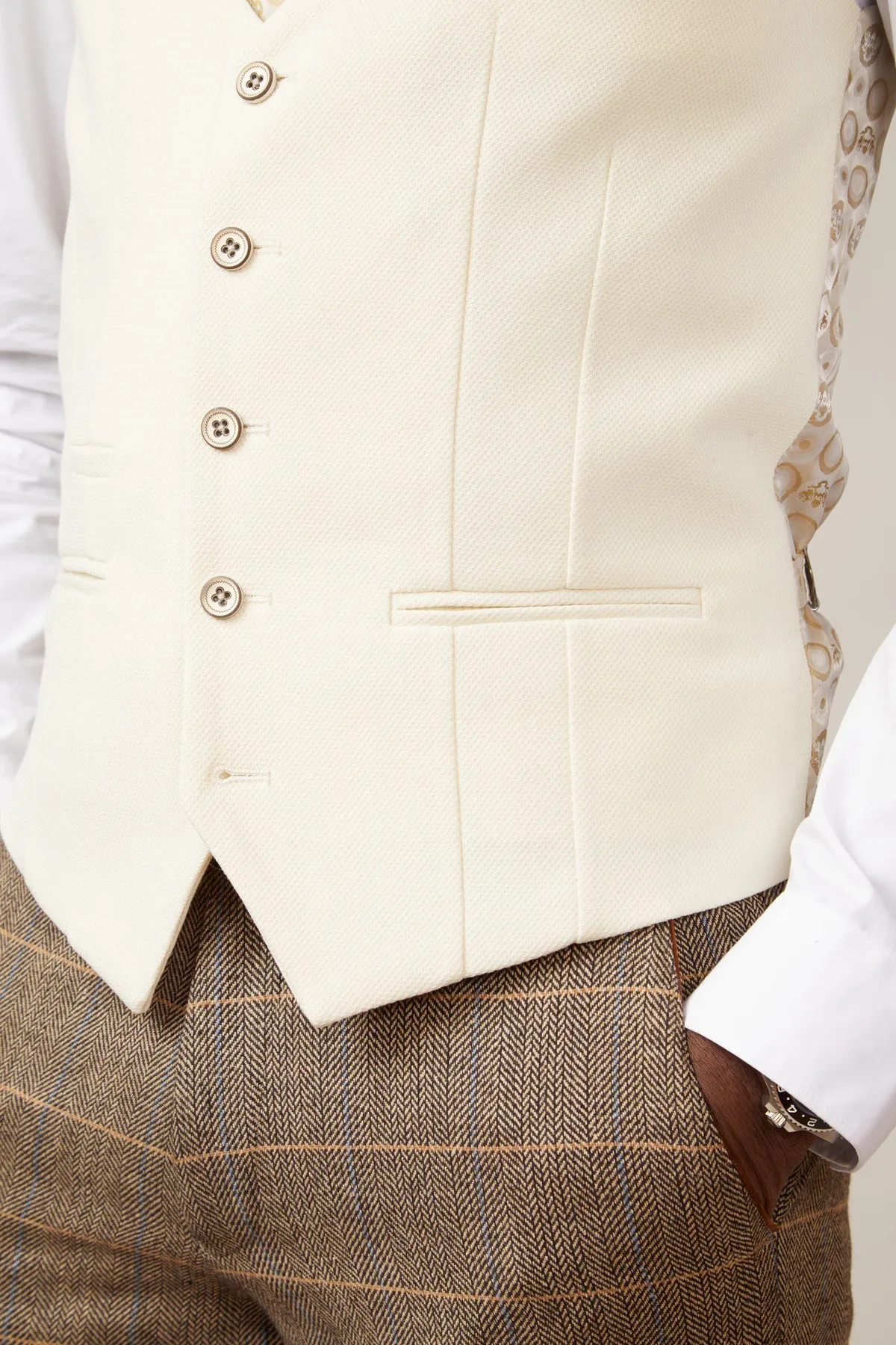 TED - Tan Tweed Check Suit with Kelvin Cream Waistcoat