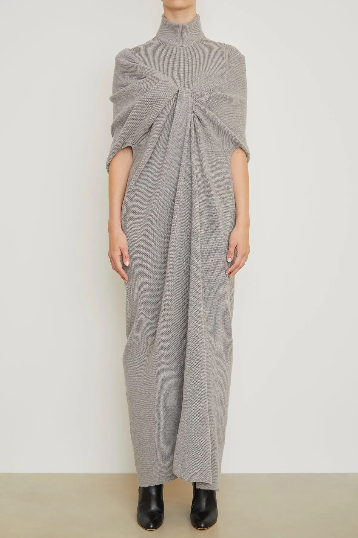 The Holden Turtleneck Draped Dress in Light Grey