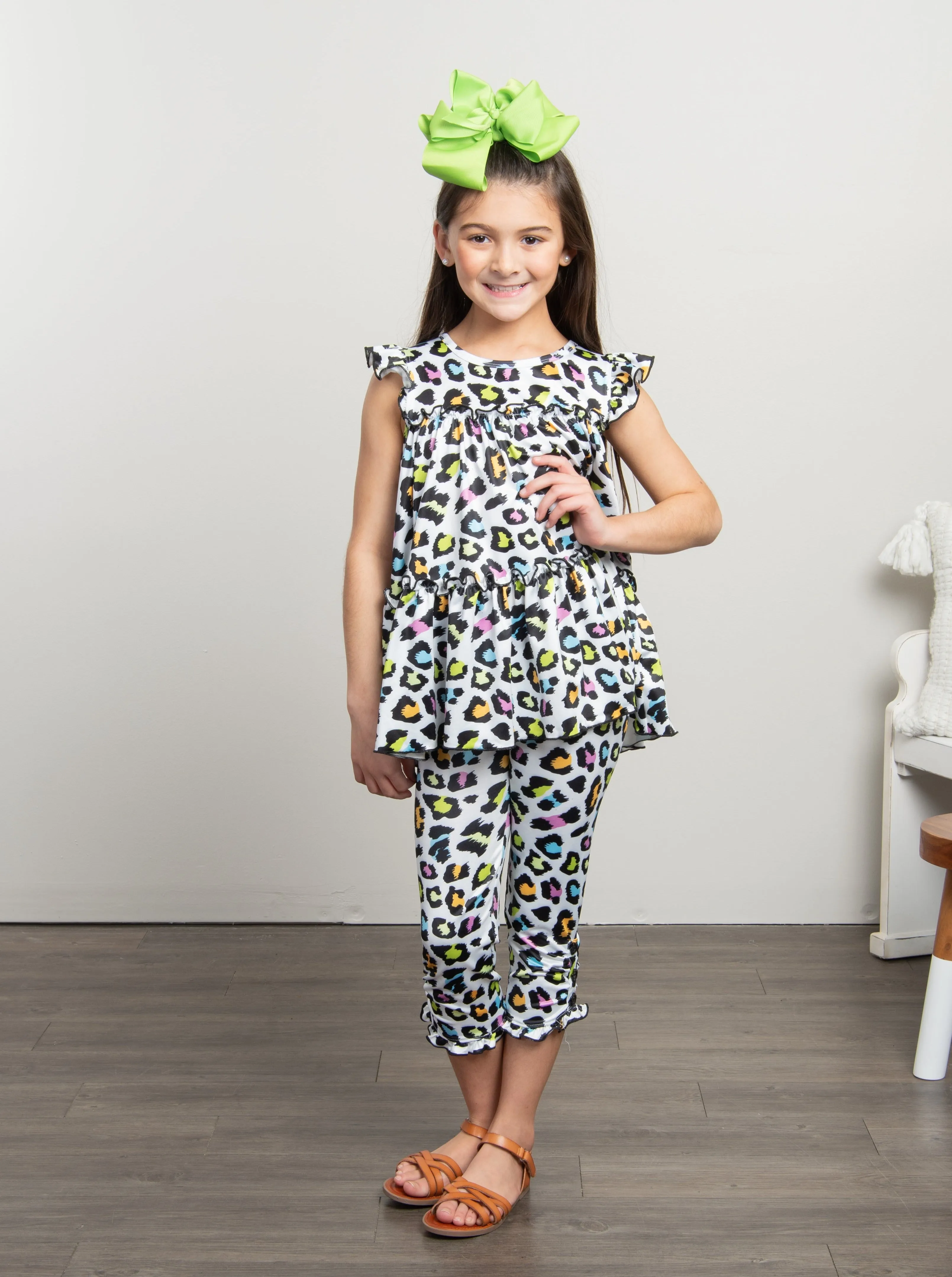 Tiered Ruffle Tunic - Neon Leopard