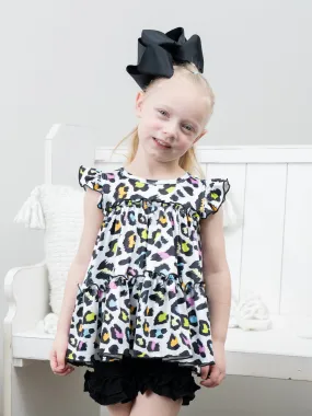 Tiered Ruffle Tunic - Neon Leopard