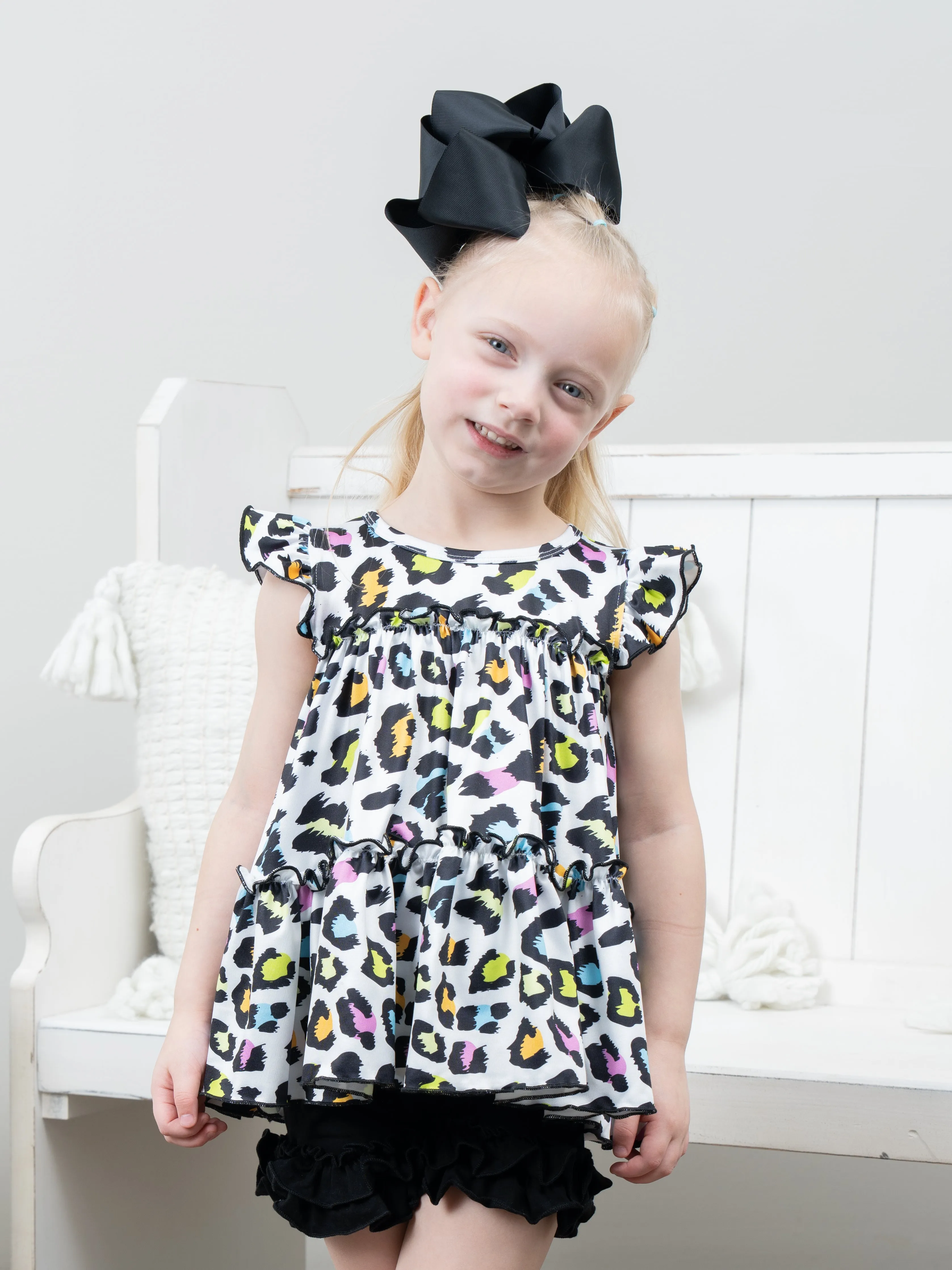 Tiered Ruffle Tunic - Neon Leopard