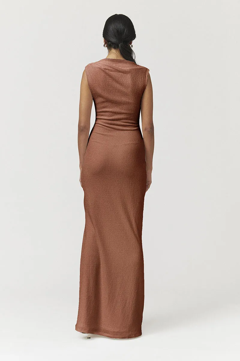 Vega Ruched Front Midi Dress - Tan