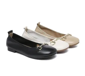 Women Leather Round Toe Metal Buckle Ultra Soft Ballet Flats Blake