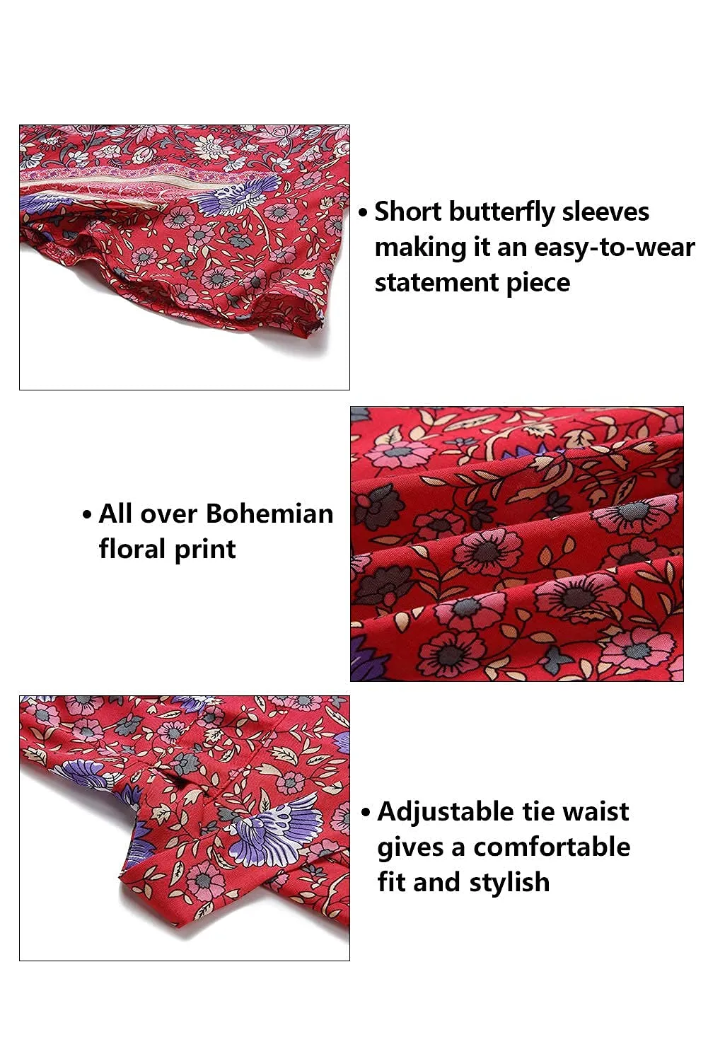 Women's 2024 Summer Wrap V Neck Bohemian Floral Print Ruffle Swing