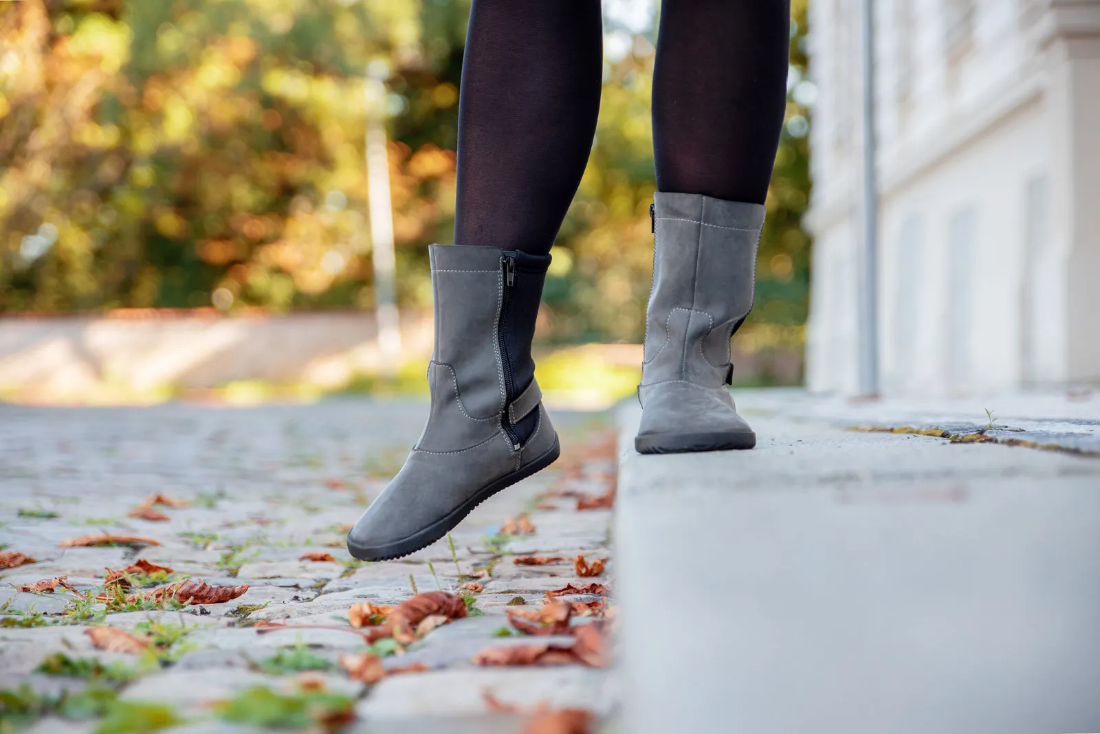 Women’s barefoot grey nubuck mid-calf boots