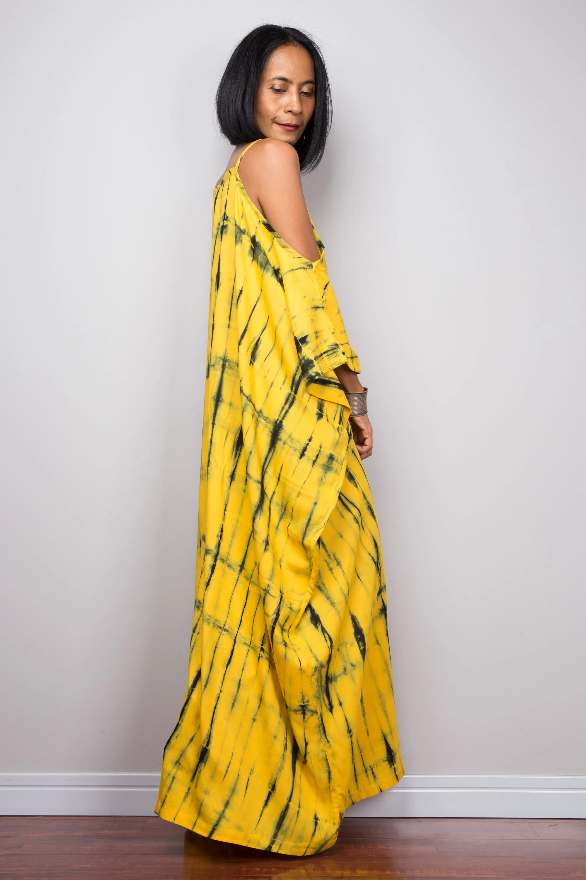 Yellow tie dye kaftan dress